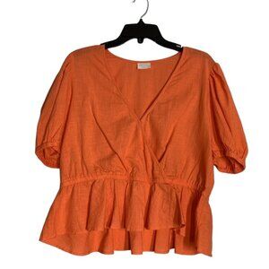 Abound 100% Cotton Faux Wrap Blouse Top in Tangerine